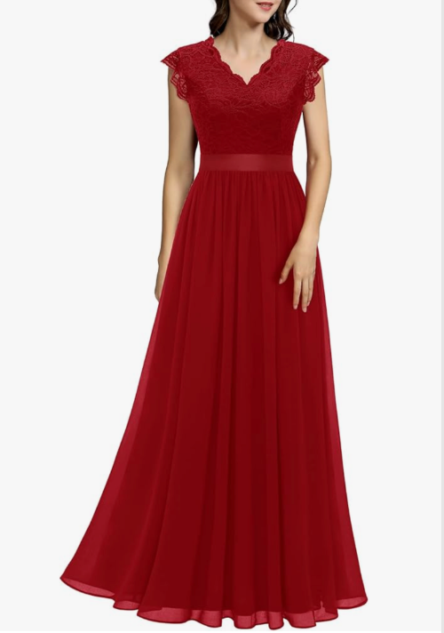 Dressystar Women's V Neck Sleeveless Lace Bridesmaid Dress Wedding Party Gown, L