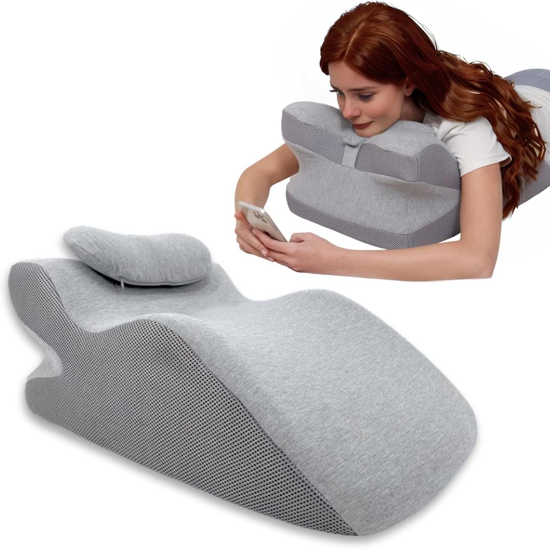 Memory Foam Ergonomic Wedge Prone Pillow, Supportive Pillow for Back, Neck, Leg Support, Acid Reflux, Versatile Usage 50D Foam Machine Washable Cover (Grey)