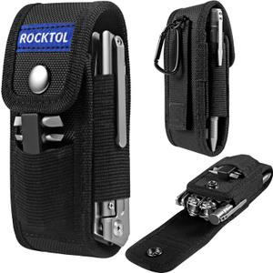 ROCKTOL Multitool Sheath for Belt, 900D Nylon Multitool Pouch with 4 Pockets Knife Sheath, EDC Tool Pouch Holster for Multitool Pocket Knife Tactical Pen Flashlight