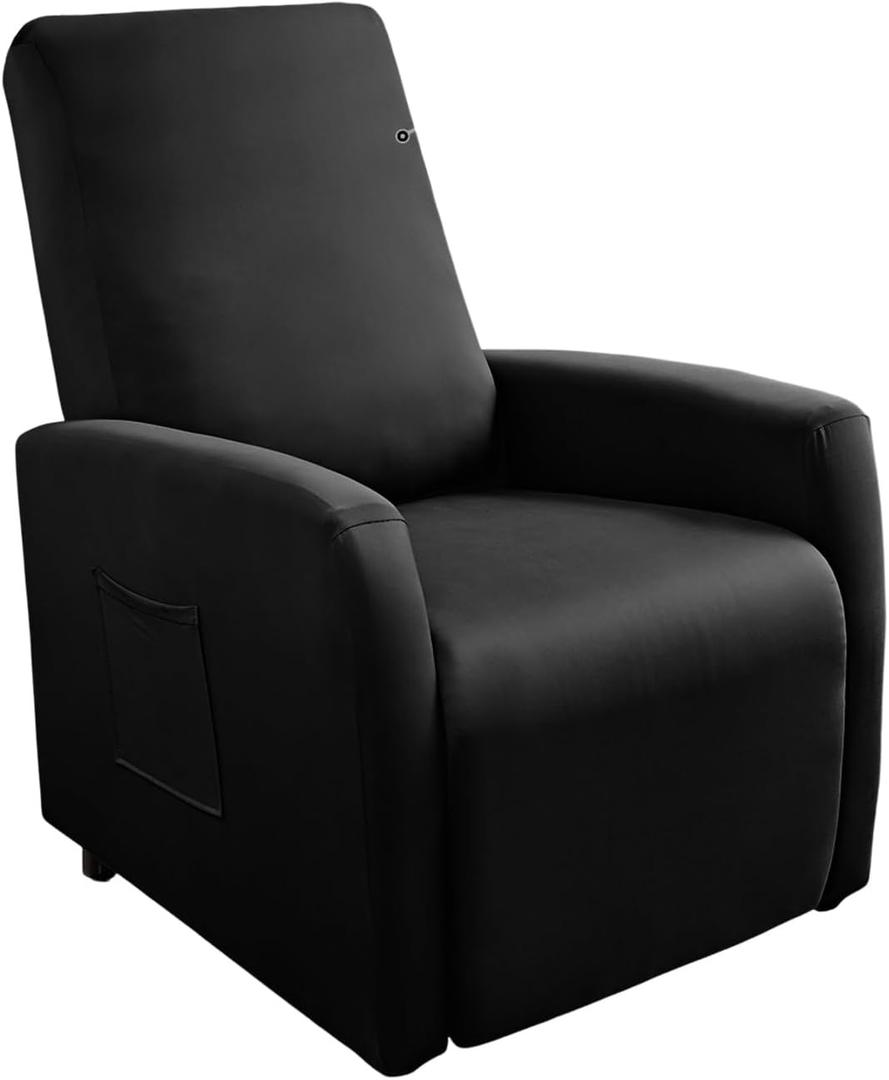 Recliner Chair Covers 4 Pieces Waterproof Small Recliner Sofa Slipcover Stretch Recliner Slipcover for Lazyboy Recliner Chair with Storage Pocket Furniture Protector for Living RoomBlack