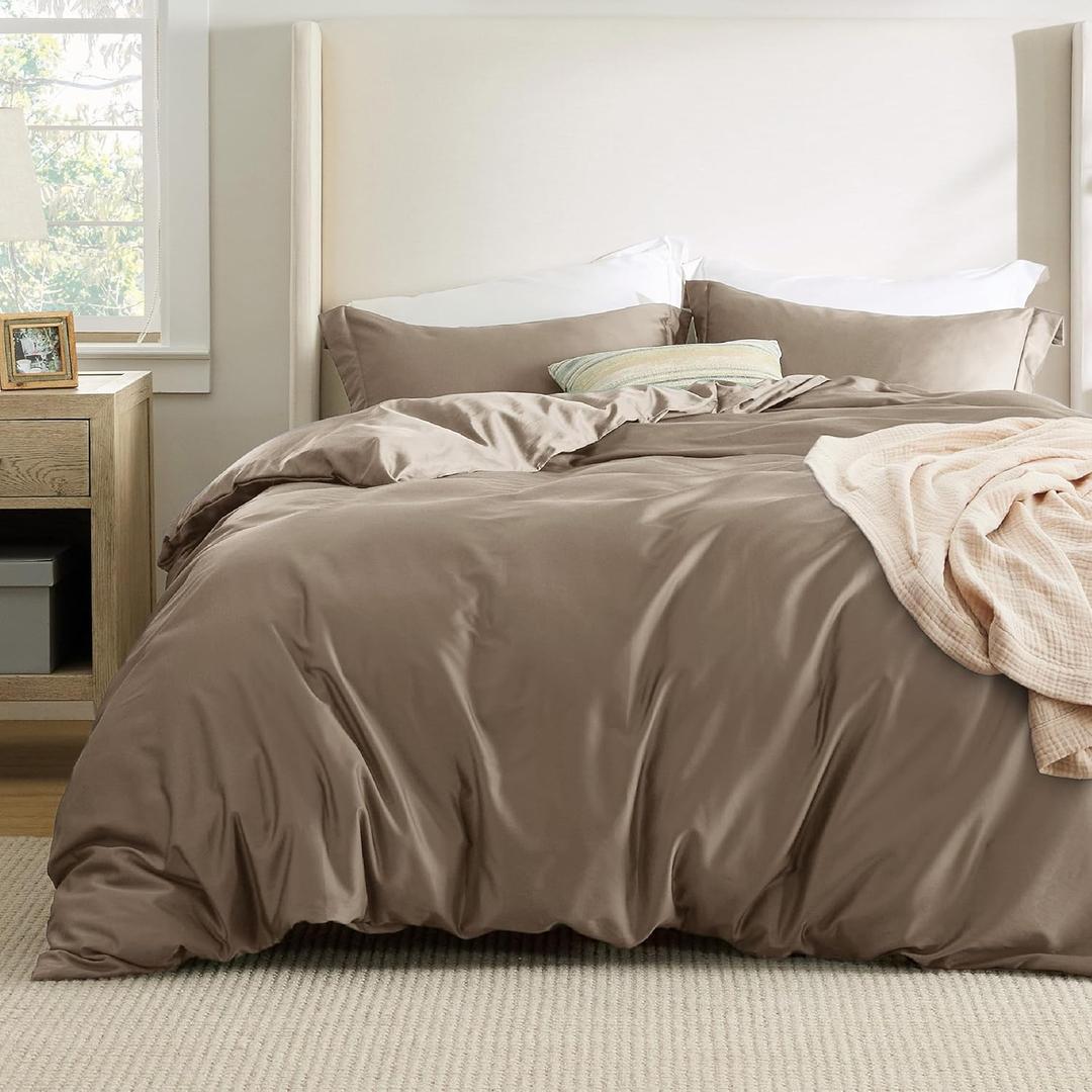Bedsure Cotton Blend Duvet Cover King Size - Moisture Wicking and Silky Eucalyptus Lyocell Cotton Hybrid Bedding Cover Set for Hot Sleeper - GentleSoft and Breathable, Simply Taupe (King (104" x 90"))