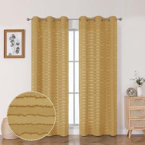 Aiyufeng Boho Curtains 84 Inches Long 2 Panels Set, Jacquard Clip Stripe Textured Privacy Curtains for Living Room Bedroom, Tufted Striped Curtain Panels, 42Wx84L, Total 84 Inches Width