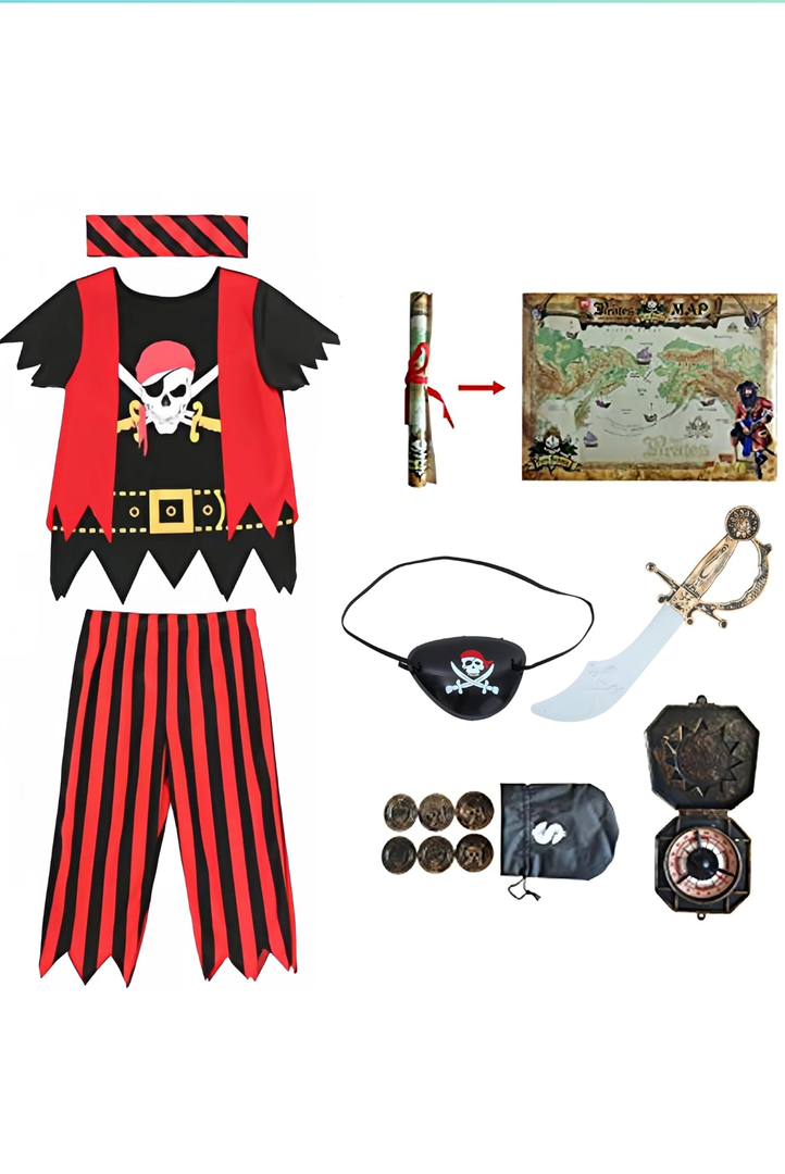 Kids Pirate Costume,Pirate Role Play Dress Up Set, 5-6 Y