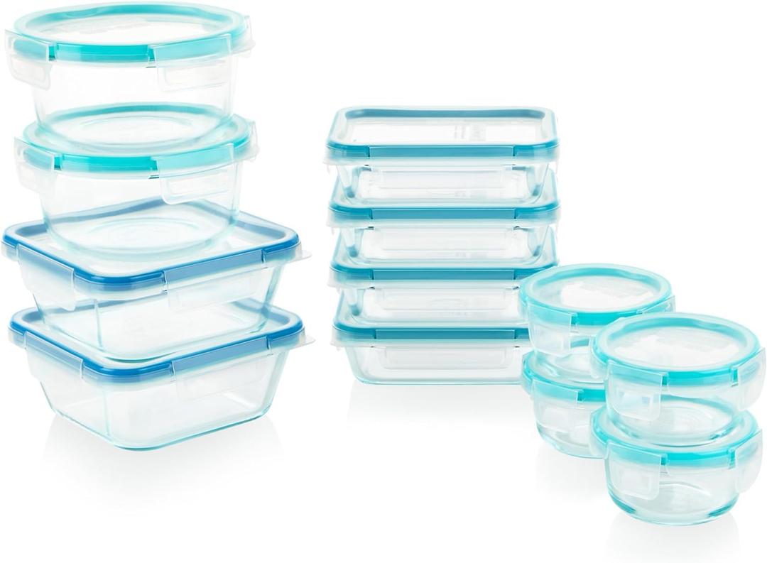 Snapware Glass Total Solutions (12-Pack) Food Storage Containers Set, (1, 2 & 4 Cup), Airtight & Leakproof Plastic Locking BPA-Free Lids, Freezer Dishwasher Microwave Safe, 24 Piece