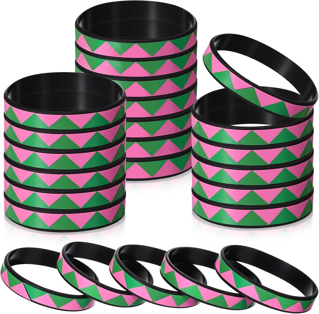 2 x Wettarn 24 Pcs Sorority Gifts for Women Bracelets Silicone Wristbands Friendship Bracelets Pink and Green Bracelet Jewelry Sisterhood Gift