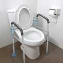 OasisSpace Stand Alone Toilet Safety Rail - Heavy Duty Medical Safety Frame for Elderly, Handicap and Disabled - Adjustable Bathroom Handrails Grab Bar, Fits Any Toilet