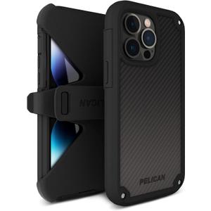 Pelican Shield Series - iPhone 13 Pro Max Case/iPhone 12 Pro Max Case [21ft Military Grade Drop Protection] [Wireless Charging Compatible] Protective Cover with Belt Clip Holster Kickstand - Black (Shield Black)
