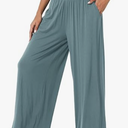 WiWi Women's Pajama Pants Bamboo Viscose Super Soft Wide Leg Palazzo Lounge Yoga Cooling Sleep Bottoms with Pockets, Dusty Blue, L