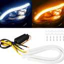 Qasim 12inch/30CM Sequential Switchback LED Strip 12V Car LED Flexible Strip Lights Dual Color White/Amber DRL Turn signal Lights Retrofit-2Pack