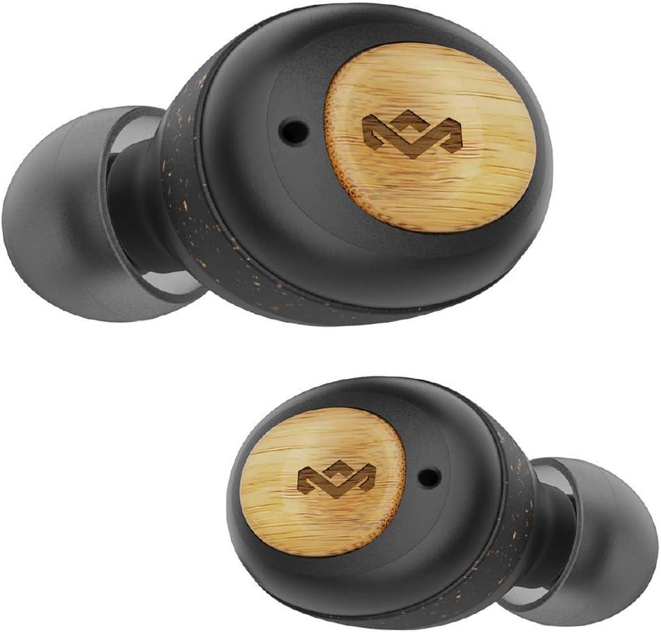 House of Marley True Wireless Champion Earbuds - Bluetooth 5.0 Earphones, Up to 28 Hours Battery Life with Quick Charge, Rechargeable Case, Eco Friendly Bamboo Design, Signature Black