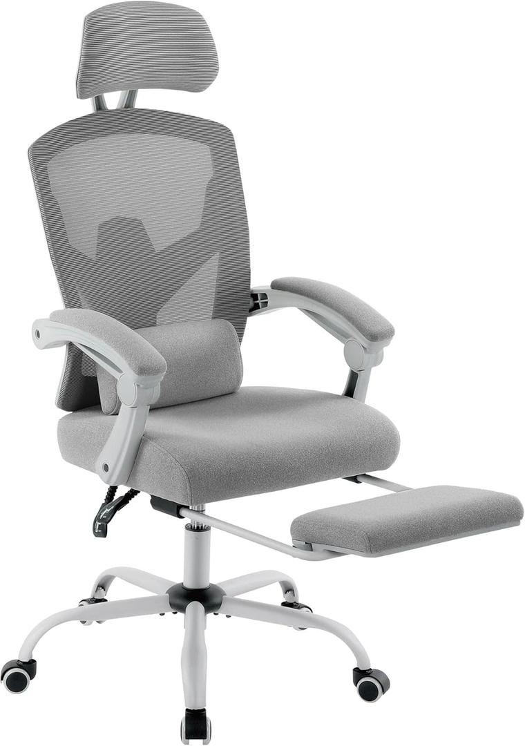 Sweetcrispy Office Computer Desk Chair, Ergonomic High-Back Mesh Rolling Work Swivel Chairs with Wheels, Comfortable Lumbar Support, Comfy Arms for Home, Bedroom, Study, Student, Grey