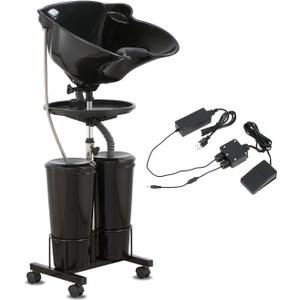 Portable Shampoo Bowl with Electric Pump (Pack of 1) | Adjustable Basin Height, Dual-Bucket Design with Drain Hoses | Home & Barber Use | (Big-Black)