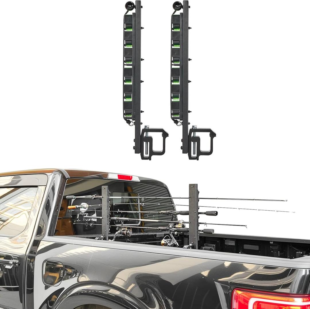 JOYTUTUS Truck Bed Fishing Rod Holder | 6-Rod Capacity | Secure Clamp-On Design | Fits Truck Bed & Boats | Horizontally or Vertically Place