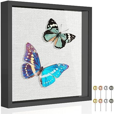 Califortree 11x11 Shadow Box Frame with Soft Linen Back - Metal Push Pins Included, Memory Box Display Case for Memorabilia Flower Awards Medals Wedding Photos, Black