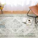 Phantoscope Washable Area Rug 6'x9' Non-Slip, Vintage Neutral Rugs for Living Room, Bedroom, Dining Room, Distressed Boho Medallion Pattern, Low-Pile Foldable Floor Carpet, Silver Grey/Taupe