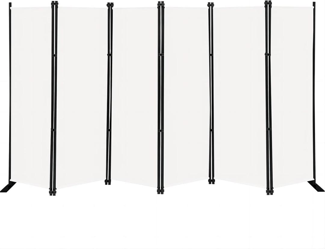 MAYOLIAH 6 Panel Folding Privacy Screen 9ft Wide, 6ft Tall Partition Room Divider Portable Office Walls Dividers Panel, White