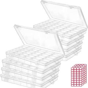 8pack 36 Grids Plastic Clear Organizer Box bead Storage Containers with Adjustable Dividers for Craft Jewelry Fishing Tackles Parts Storage with 8 Sheets Label Stickers