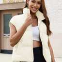 Womens Cropped Puffer Vest Oversized Winter Sleeveless Zip Up Padded Jacket Outerwear Water-Resistant Warm Coat (Medium, Cream White)