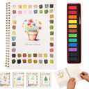 Watercolor Workbook  Water Coloring Book, Beginner Watercolor Painting Kit Paint Set Workbook with 12 Watercolor Paints & Brush (Potted Plant)