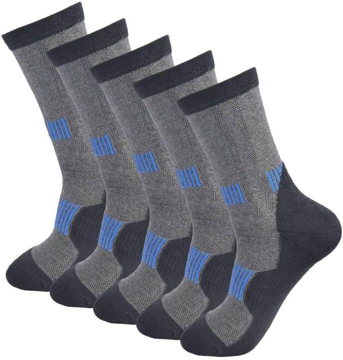 Men's Black Cushioned Anti Odor Blister Resistant Crew Compression Hiking Trekking Mountaineering Socks,Size 7-12