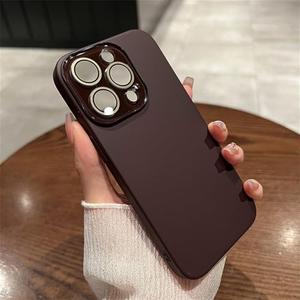 TODIBY Slim Matte PC Solid Color Phone Case for iPhone Glass Lens Protector Cover,Wine Red,for iPhone 16Pro