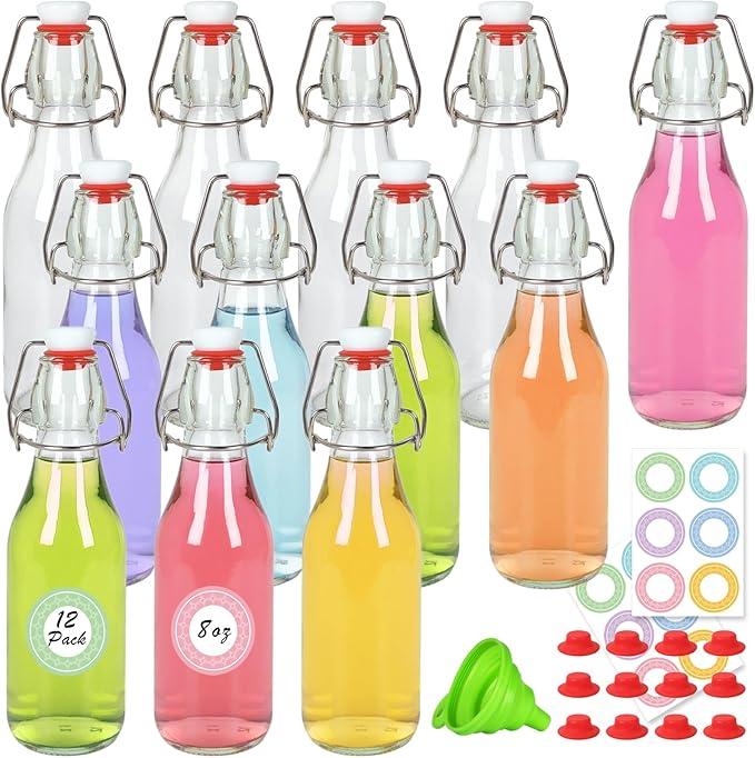  8oz Swing Top Glass Bottles, 250 ml Glass Beer Bottles with Airtight Flip Lids Rubber Seal for Vanilla Extract, Home Brewing, 2nd Fermentation, Kombucha, Juice, Soda, Limoncello 4pcs