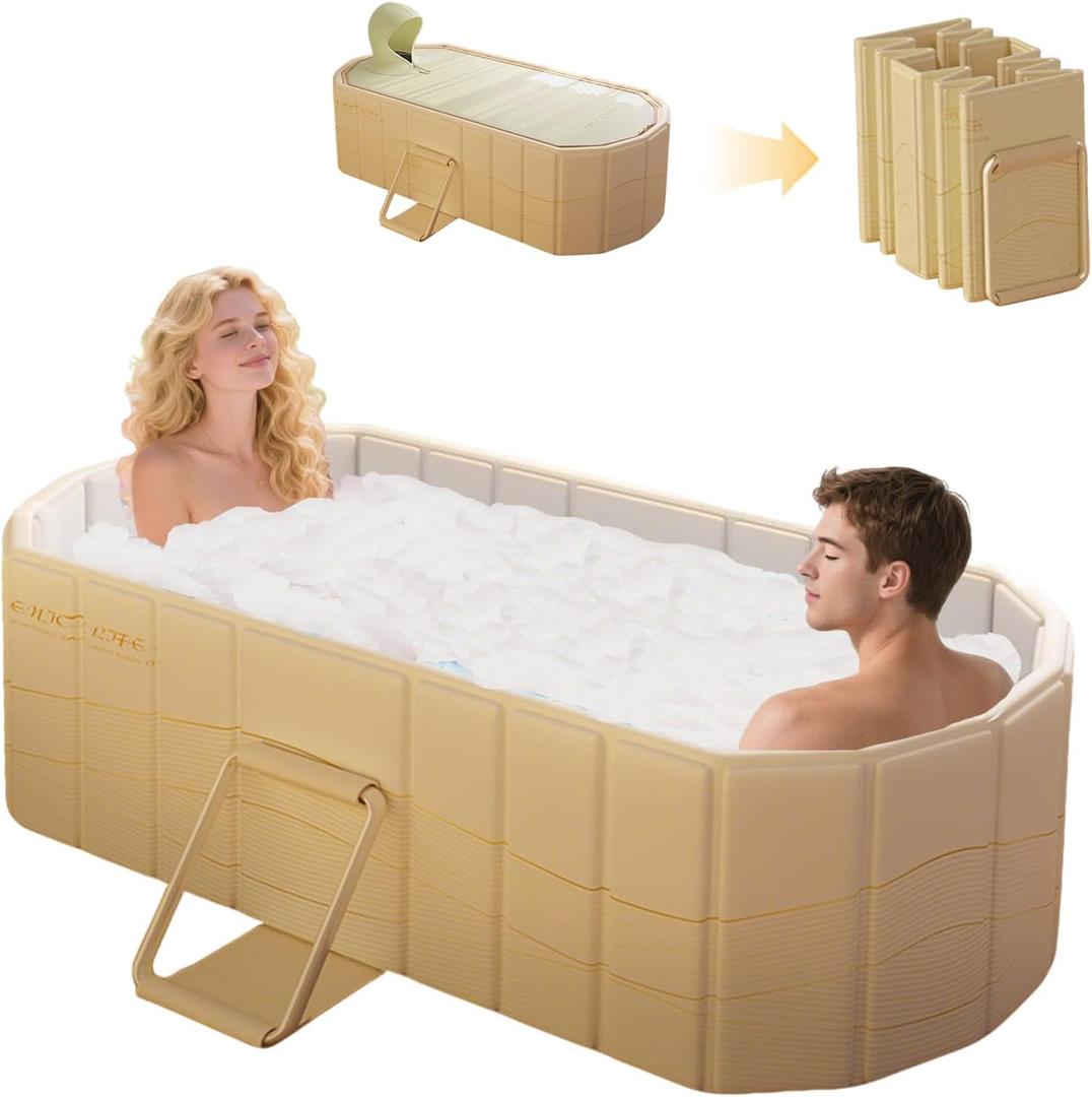 jessie 59" Portable Ice Bath Tub for Adults, Cold Plunge tub for Athletes, Inflation-free Foldable Bathtub, Insulated Hot Tub for Bathtub Showers, Indoor & Outdoor (with Lid) (XL(59.1''L x 33.9''Wx 19.7''H)
