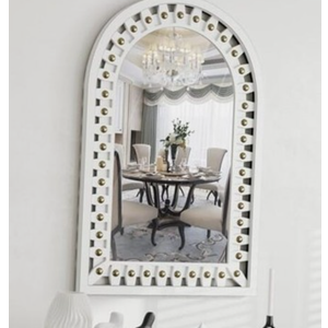 36x24 inches Modern White Arched Wall Mirror with Wooden Frame, Decorative Arch Mirrors for Bedroom, Living Room, or Entryway - Hang or Lean on Dresser