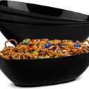 PLASTICPRO Disposable Oval Serving Bowls, Party Snack or Salad Bowl, 72-Ounce, Plastic (4, Black)
