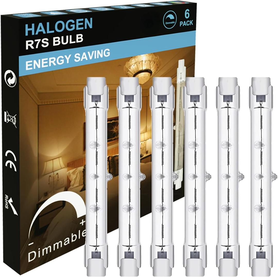 R7S J118mm T3 Halogen Light Bulbs, 120V 500W Type THalogen Bulbs LED Replacement, 4.6 Inch Long Double Ended Light Bulb for Work, Security,Landscape Lights, Dimmable 6 Pack