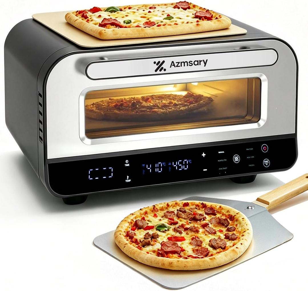 Electric Pizza Oven – 6 Programs, Max 840°F, Suitable for 12 inch Pizzas, 5-in-1 Multifunction: Pizza, Bake, Proof, Broil, and Warm – Includes Pizza Stone and Pizza Peel, Large
