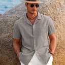 COOFANDY Men's Casual Button Down Shirts Short Sleeve Summer Beach Shirt Cuban Vacation Textured Shirts with Pocket (XXL)