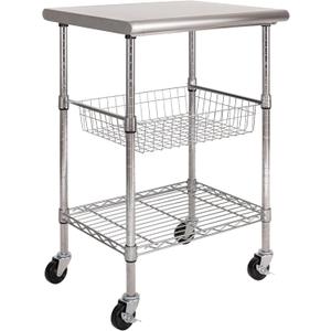 Seville Classics Commercial Work Table Island Utility Cart Prep Station, for Restaurant, Kitchen, Warehouse, Garage, Hotel, Home, Stainless-Steel Top NSF , 24" W x 20" D, 24" W X 20" D X 36" H