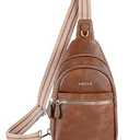 Prite Sling Bag for Women Leather Crossbody Bags Fanny Pack Chest Bag Travel Purse(Brown)