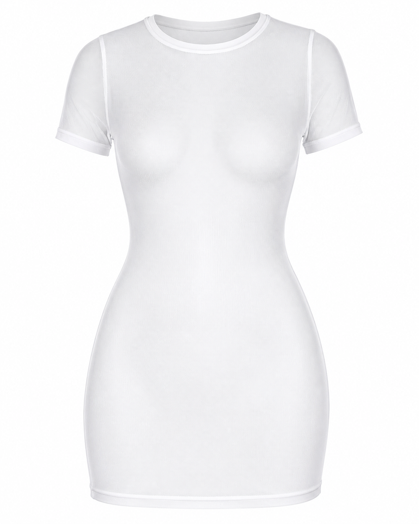 Sexy Sheer Mesh Cover Up Dress for Swimwear Women Short Sleeve See Through High Split Beach Dress, Large 