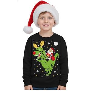 Tstars Trex Ugly Christmas Sweater Style Santa Riding Dino Youth Kids Sweatshirt Small Black, Small, Black 