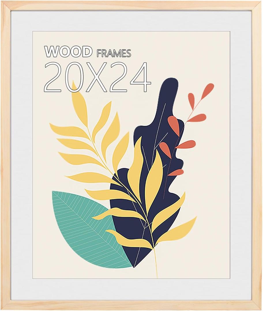 20x24 Poster Frame,24x20 Natural Wood Picture Frames with Polished Plexiglass,Easy to Hang,Display Picture 20x24 without Mat or 16x20 with Mat for Wall Mounting Horizontally and Vertically (Natural (20x24 in)