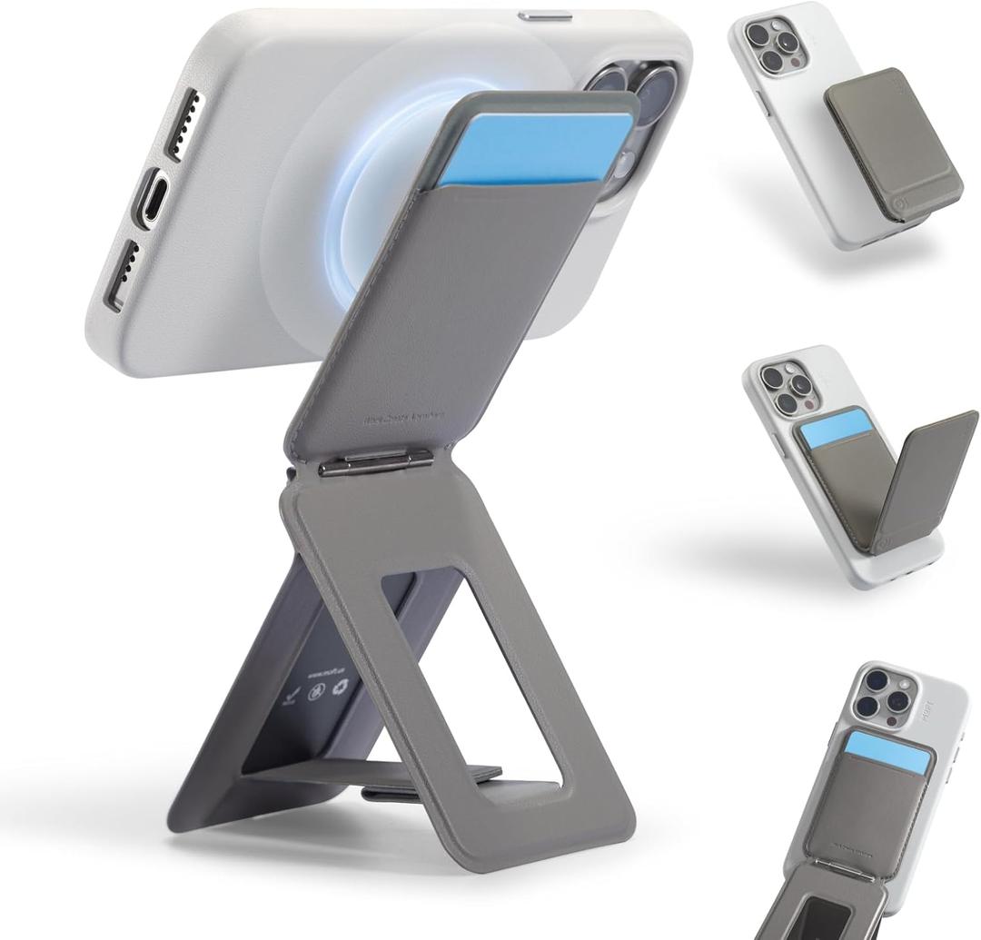 MOFT Phone Tripod Wallet, 3 in 1 Phone Stand MagSafe, NFC-Supported Magnetic Phone Wallet, MOVAS Vegan Leather Adjustable Card Holder, Taupe