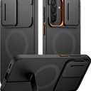 SURITCH for Samsung Galaxy A37/A36 5G Case, Compatible with MagSafe, Shockproof Bumper Cover Slim Magnetic Protective Cases with Camera Cover & Adjustable Metal Kickstand for Galaxy A37/A36 5G, Black