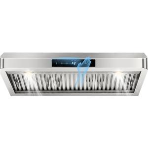 36 inch Range Hood Under Cabinet, 1200 CFM with 4-Speed Gesture Sensing & Touch Control, Stainless Steel Kitchen Stove Vent Hoods with 2 LED Lights, Time Setting, Dishwasher-Safe Baffle Filters