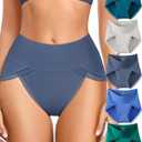 UMMISS Cotton Underwear for Womens High Waisted Slight Tummy Control High Cut Panties Full Coverage Ladies Briefs 5 Pack (Medium)