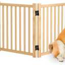 Wooden Freestanding Pet Gate Indoor, Nature Wood Dog Gates for Doorways, No-Painted Pet Fence for Stairs, 23" Height-6 Panels