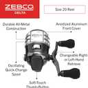 Zebco Delta Spincast Reel and Fishing Rod Combo, 5-Foot 6-Inch 2-Piece Fishing Pole, Size 20 Reel, Changeable Right- or Left-Hand Retrieve, Pre-Spooled with 6-Pound Zebco Fishing Line, Cool Gray
