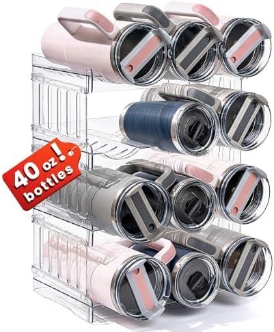 Gracenal Water Bottle Organizer for Stanley 40 oz Tumbler with Handle, Patented Pantry Kitchen Organizers and Storage for Stanley Cup Accessories, Stackable Water Bottle Holder Wine Rack Gifts, 4Pack