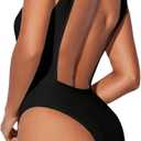 Verdusa Womens Mock Neck Backless Tops Double Lined Sleeveless Skinny Leotard Tops Bodysuit, Small