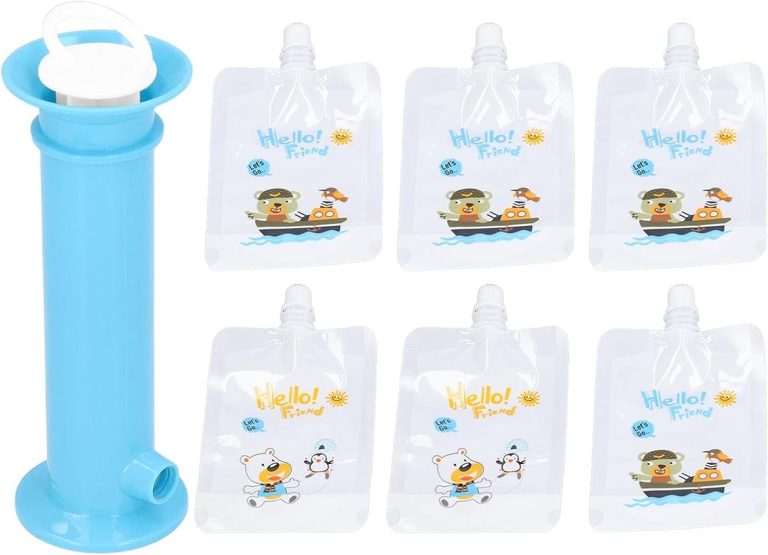 Jiawu Squeeze Station, Pouch Filling Station for Semi Solid Food for Babies and Toddlers, Reusable and BPA for Homemade Baby Food, Puree Squeezer Tool, with 6PCS Storage Bags