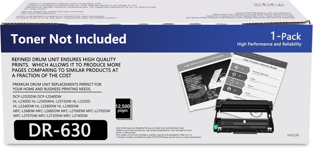 DR630 DR-630 Drum Unit (Not Toner) Replacement for Brother DR 630 Drum TN660 TN630 for HL-L2300D HL-L2320D HL-L2305W MFC-L2700DW HL-L2360DW HL-L2380DW DCP-L2540DW MFC-L2720DW Printer Black, 1-Pack