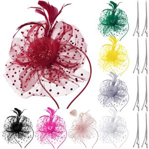 Yunsailing 8 Pcs Fascinators Hats for Women Tea Party Derby Hats Veil Feathers on a Headband and a Clip