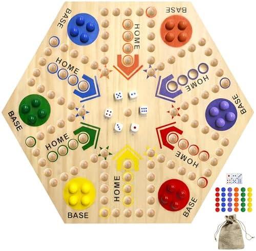 Wooden Board Game, Board Game Original Marble Game Double Sided Painted 2 to 6 Player Fast Track Wooden with 6 Colors 24 Marbles 6 Dice for Adults Kids Family(24 INCH) (missing 6 colors,24 marbles, 6dice )