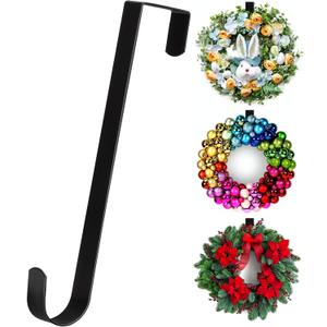 15” Wreath Hanger Over the Door Hooks, Non Scratch Wreath Door Hanger Hooks for Hanging Welcome Sign, Metal Wreath Hangers for Front Door Décor, Thin Door Hanger for Easter Halloween Home Decoration